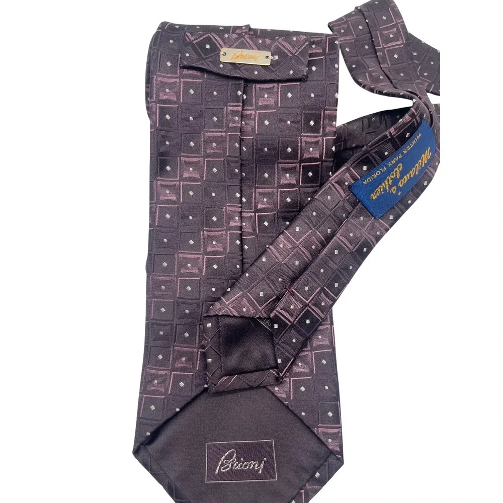 Vintage Brioni‎ Handmade Silk Tie Italy Geometric Deep purple Classic Luxury